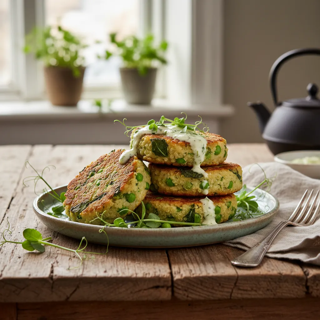 Savory Spring Pea and Wild Garlic Quinoa Cakes