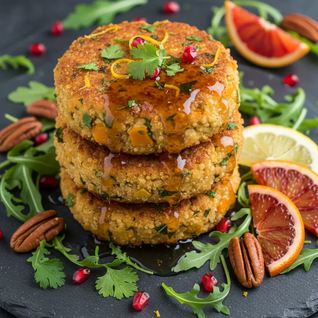 Savory Squash & Citrus Herb Quinoa Cakes with Maple Drizzle