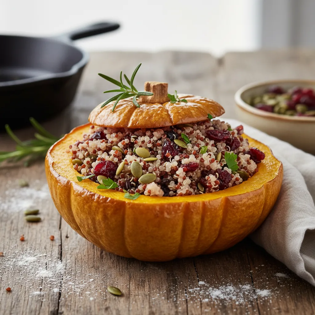 Savory Stuffed Acorn Squash with Quinoa, Cranberries, and Pumpkin Seeds