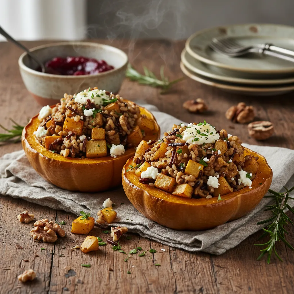 Savory Sunchoke and Walnut Stuffed Acorn Squash