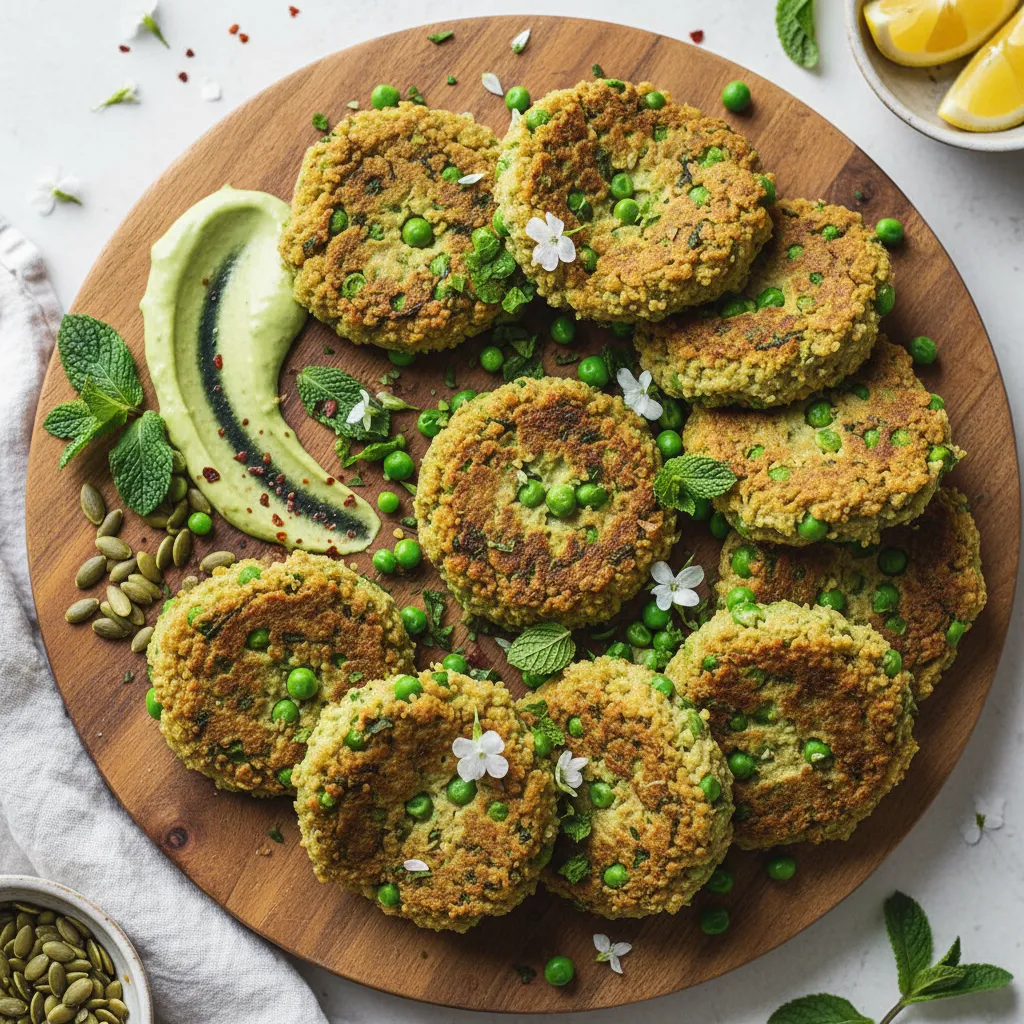 Savory Sweet Pea and Spirulina Quinoa Patties