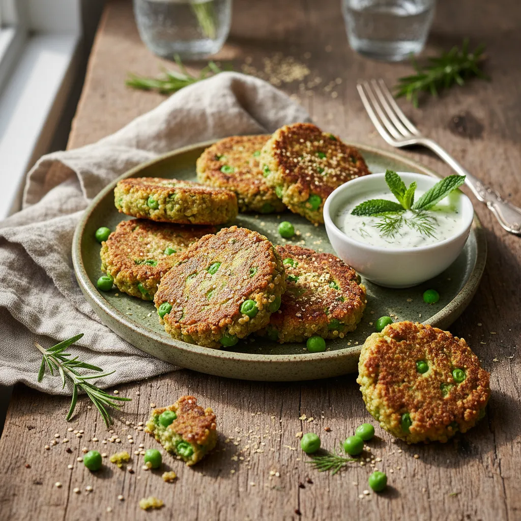 Savory Sweet Pea and Spirulina Quinoa Patties
