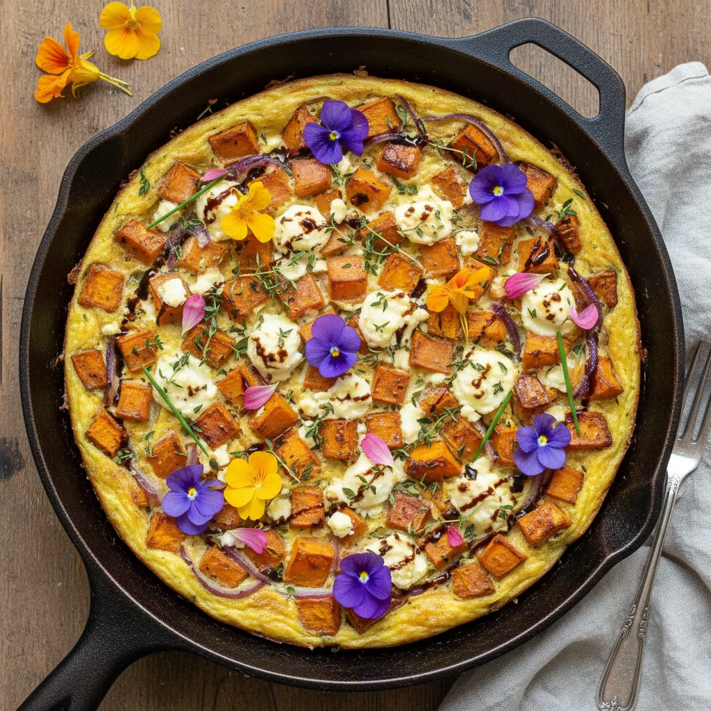 Savory Sweet Potato and Edible Flower Frittata