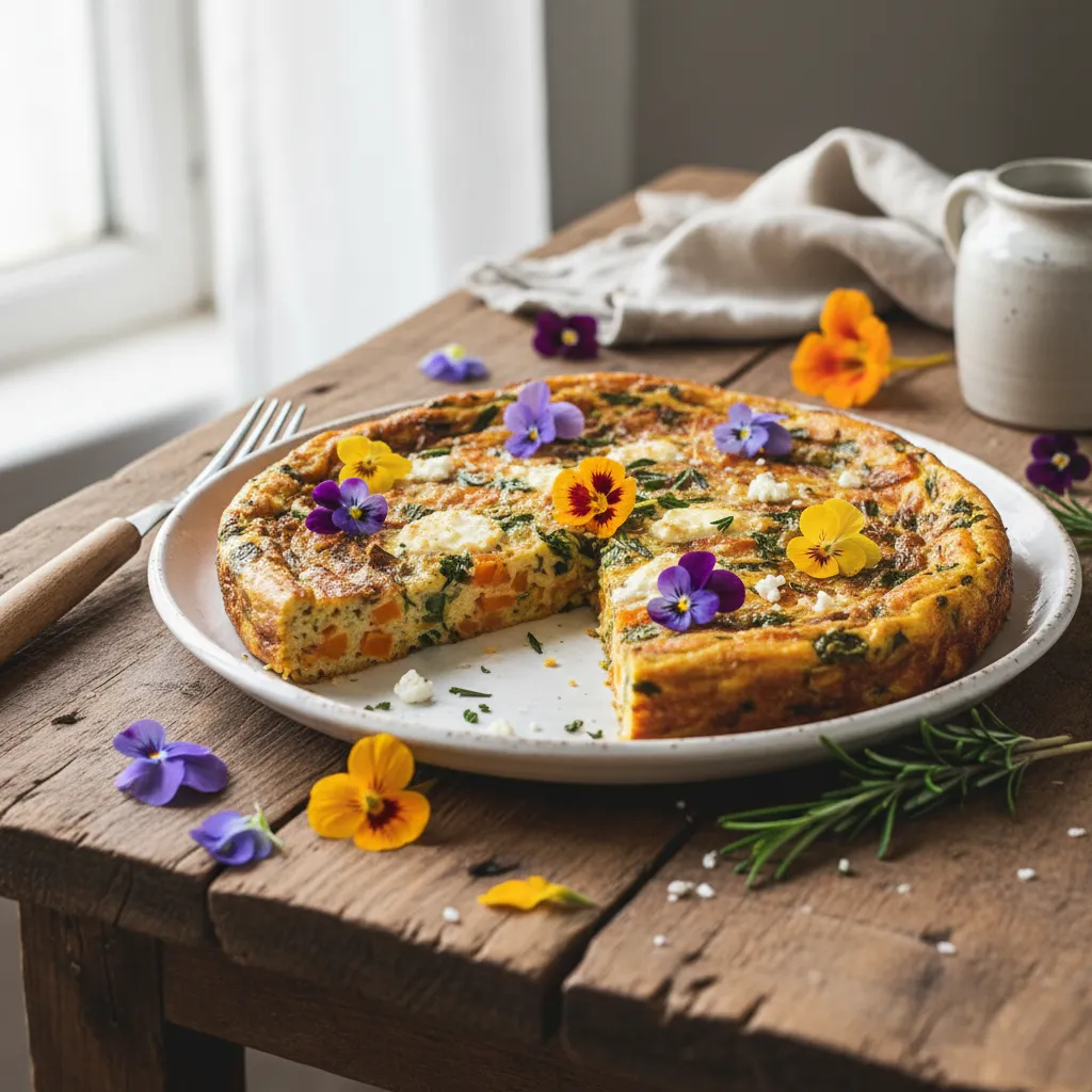 Savory Sweet Potato and Edible Flower Frittata