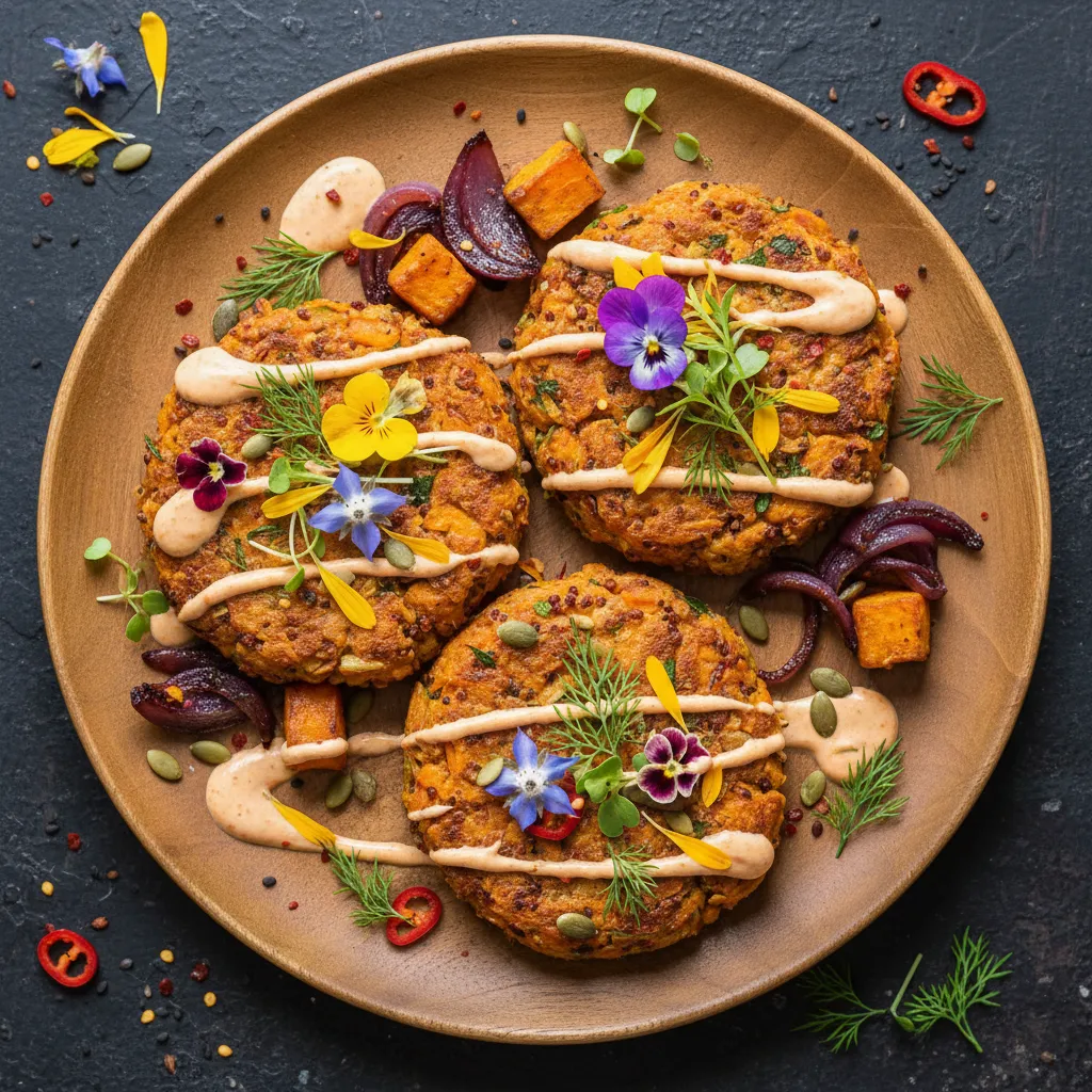 Savory Sweet Potato and Edible Flower Quinoa Cakes