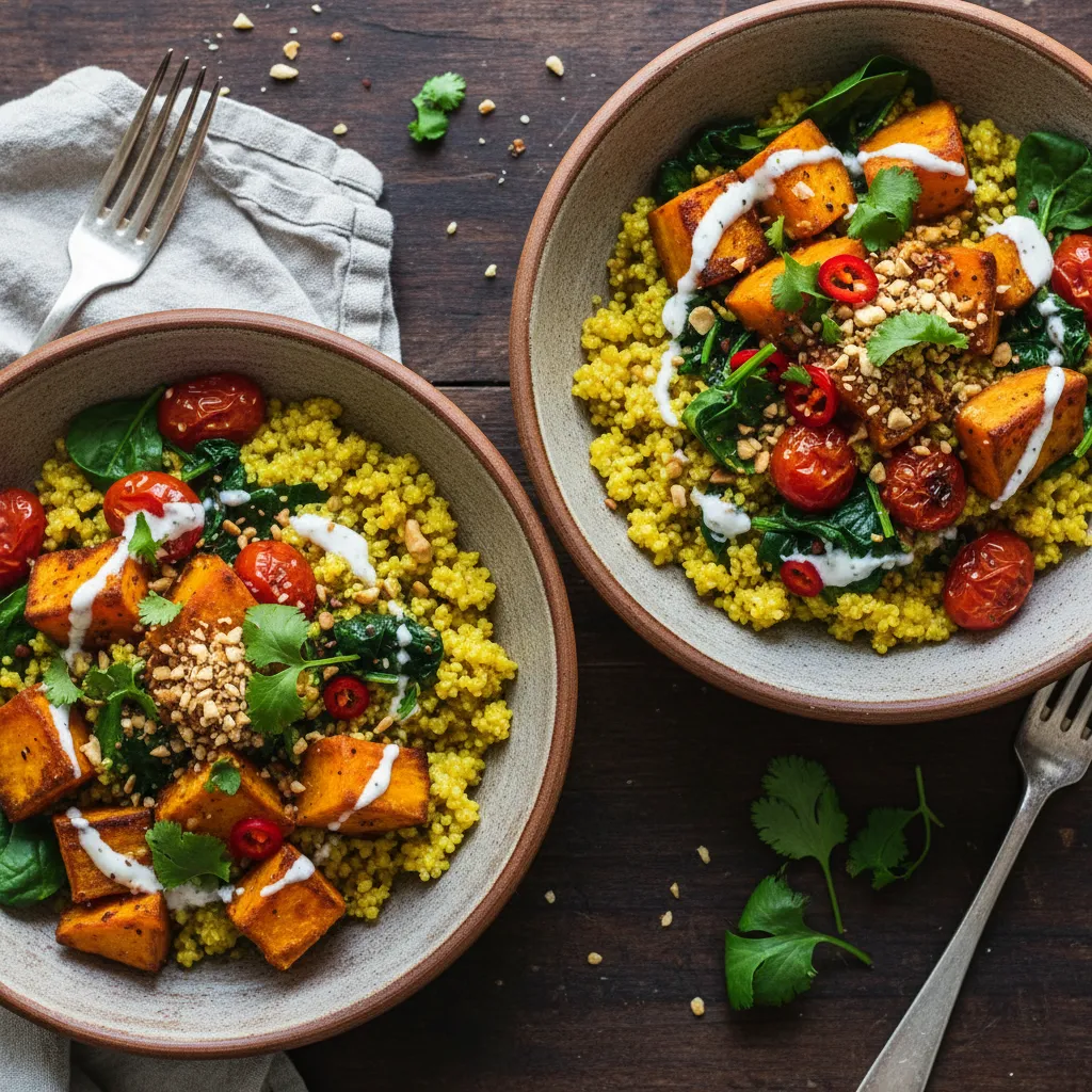 Savory Sweet Potato and Turmeric Coconut Quinoa Bowls