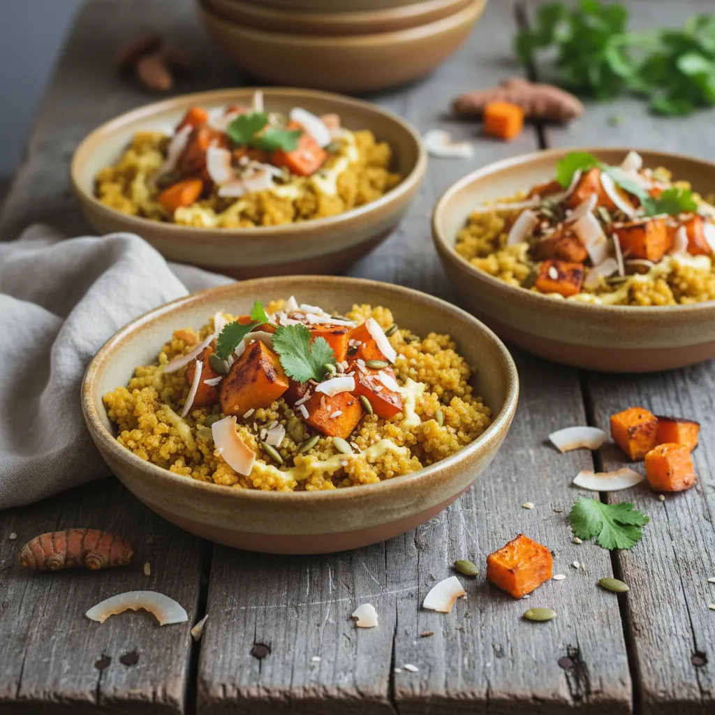 Savory Sweet Potato and Turmeric Coconut Quinoa Bowls