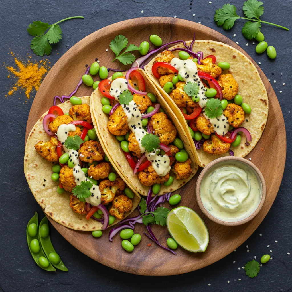 Savory Turmeric Cauliflower and Edamame Tacos
