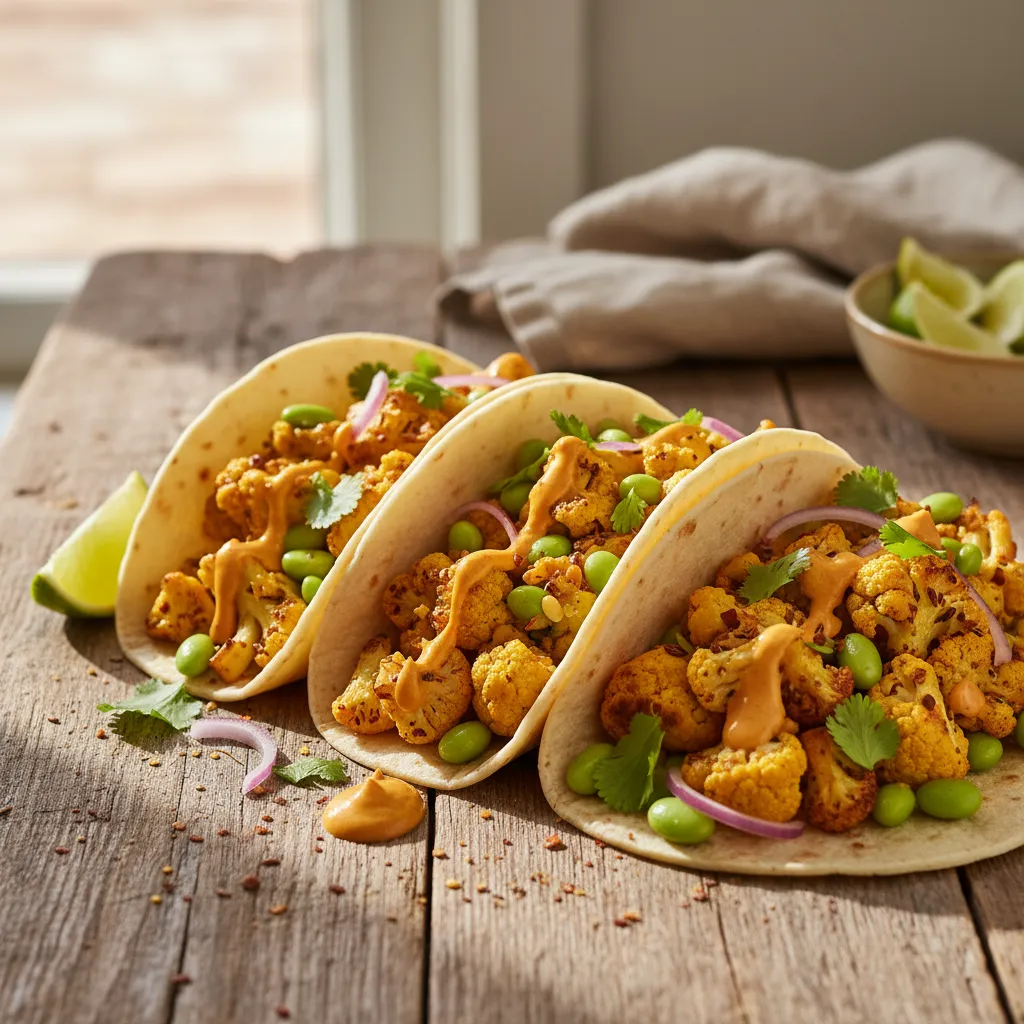 Savory Turmeric Cauliflower and Edamame Tacos