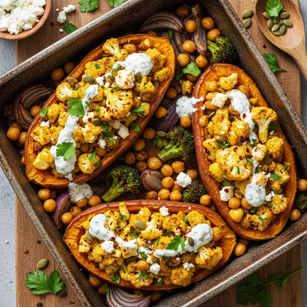 Savory Turmeric Cauliflower and Feta Stuffed Sweet Potatoes