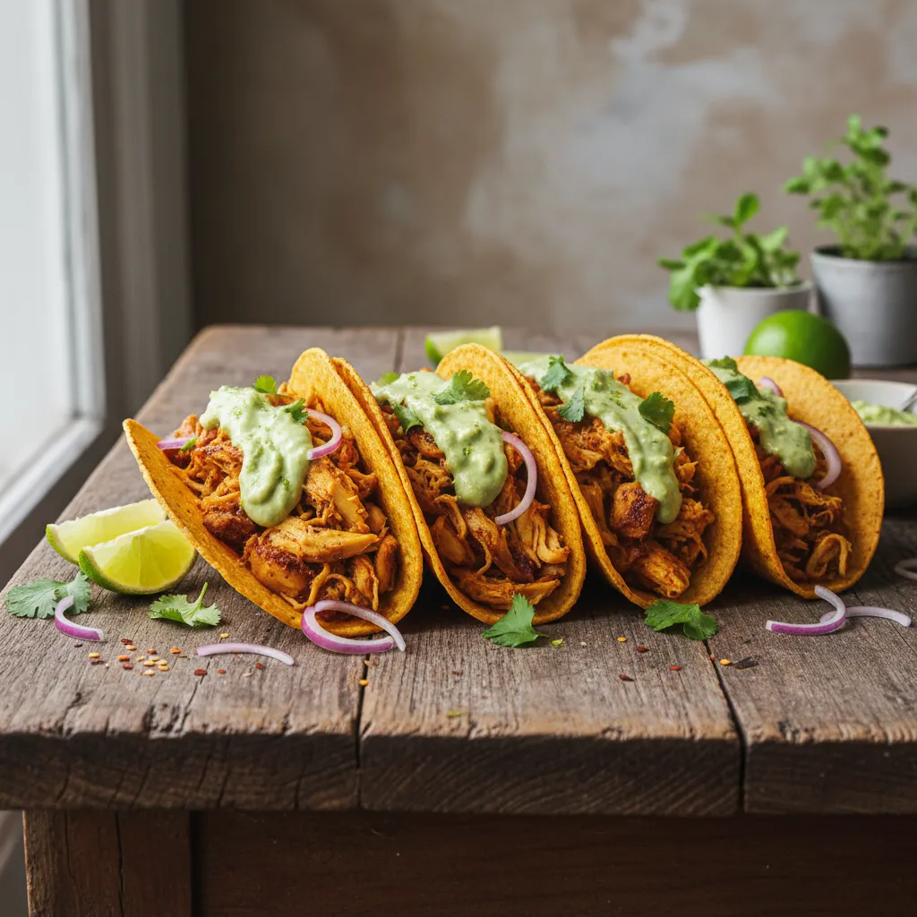 Savory Turmeric Jackfruit Tacos with Avocado Lime Sauce