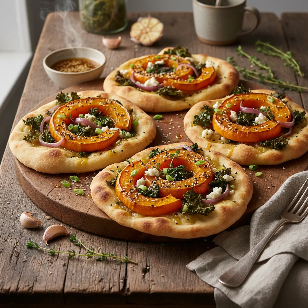 Savory Winter Squash Flatbreads with Miso Garlic Infusion