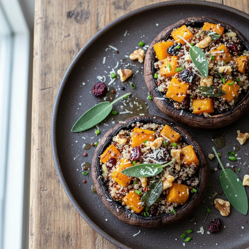 Savory Winter Squash and Sage Quinoa Stuffed Portobellos