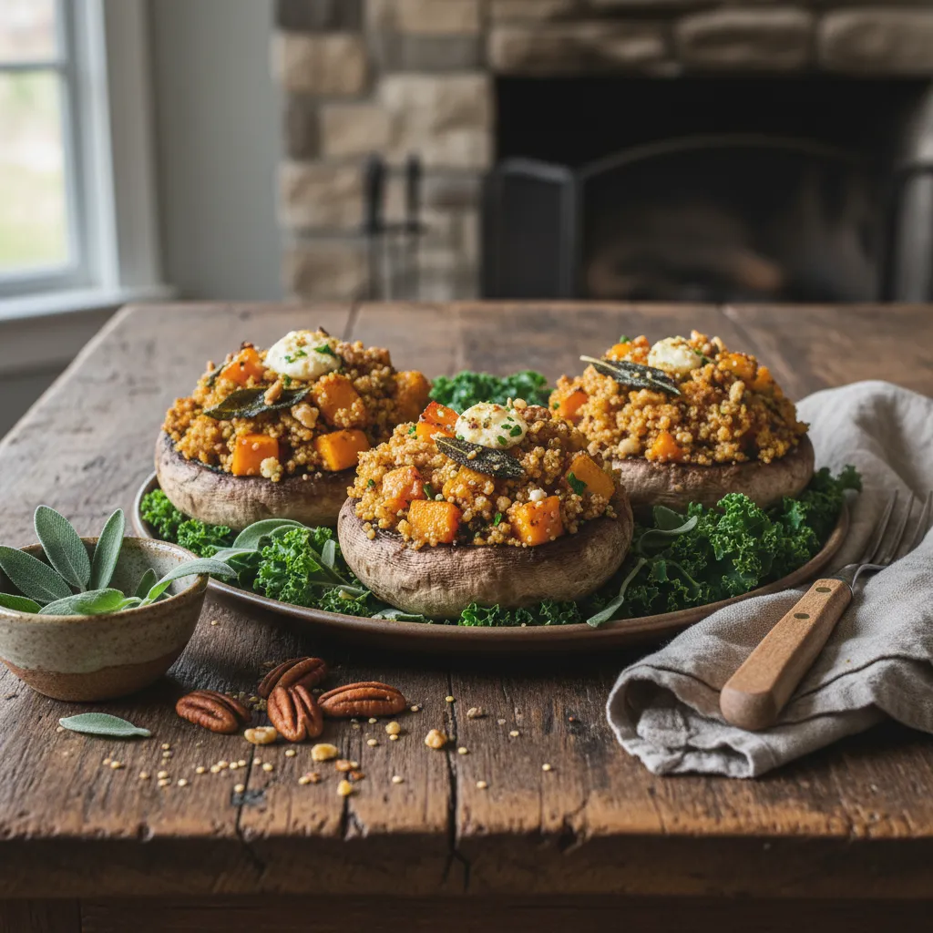 Savory Winter Squash and Sage Quinoa Stuffed Portobellos