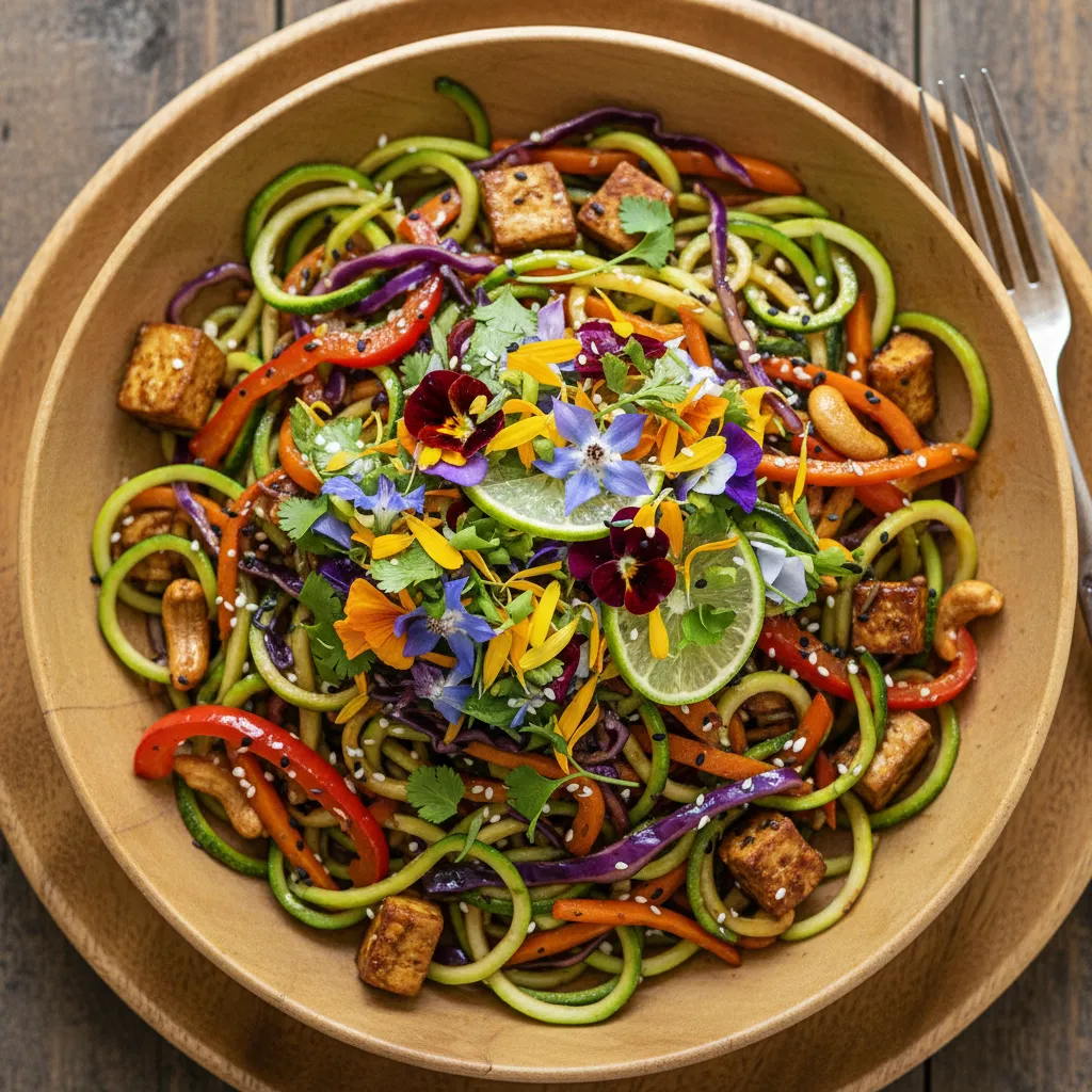 Savory Zucchini Noodle Stir-Fry with Edible Flower Salsa