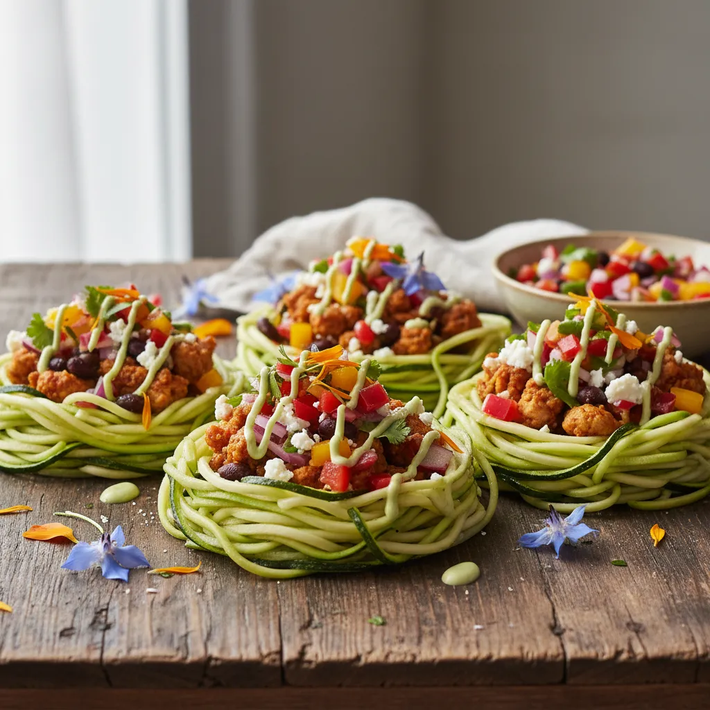 Savory Zucchini Noodle Tacos with Edible Flower Salsa