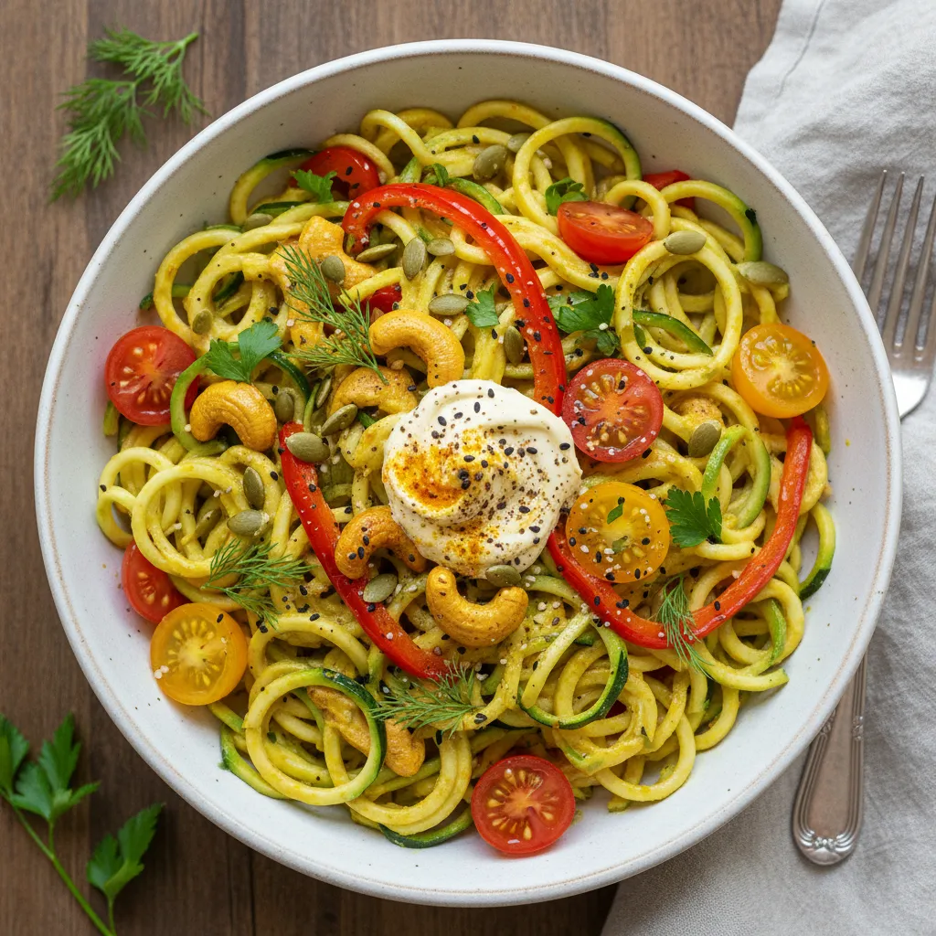 Savory Zucchini Noodles with Turmeric Cashew Cream