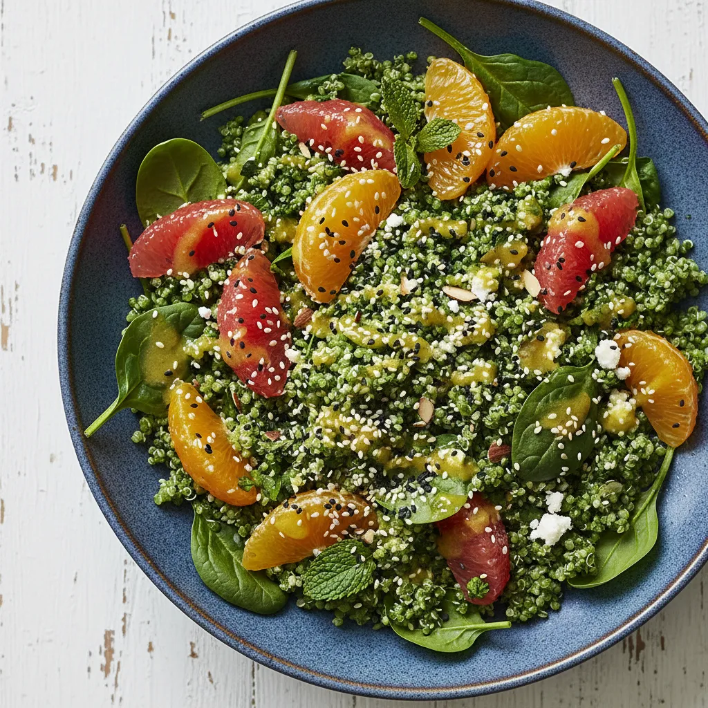 Sesame Spirulina Green Quinoa Salad with Citrus Vinaigrette