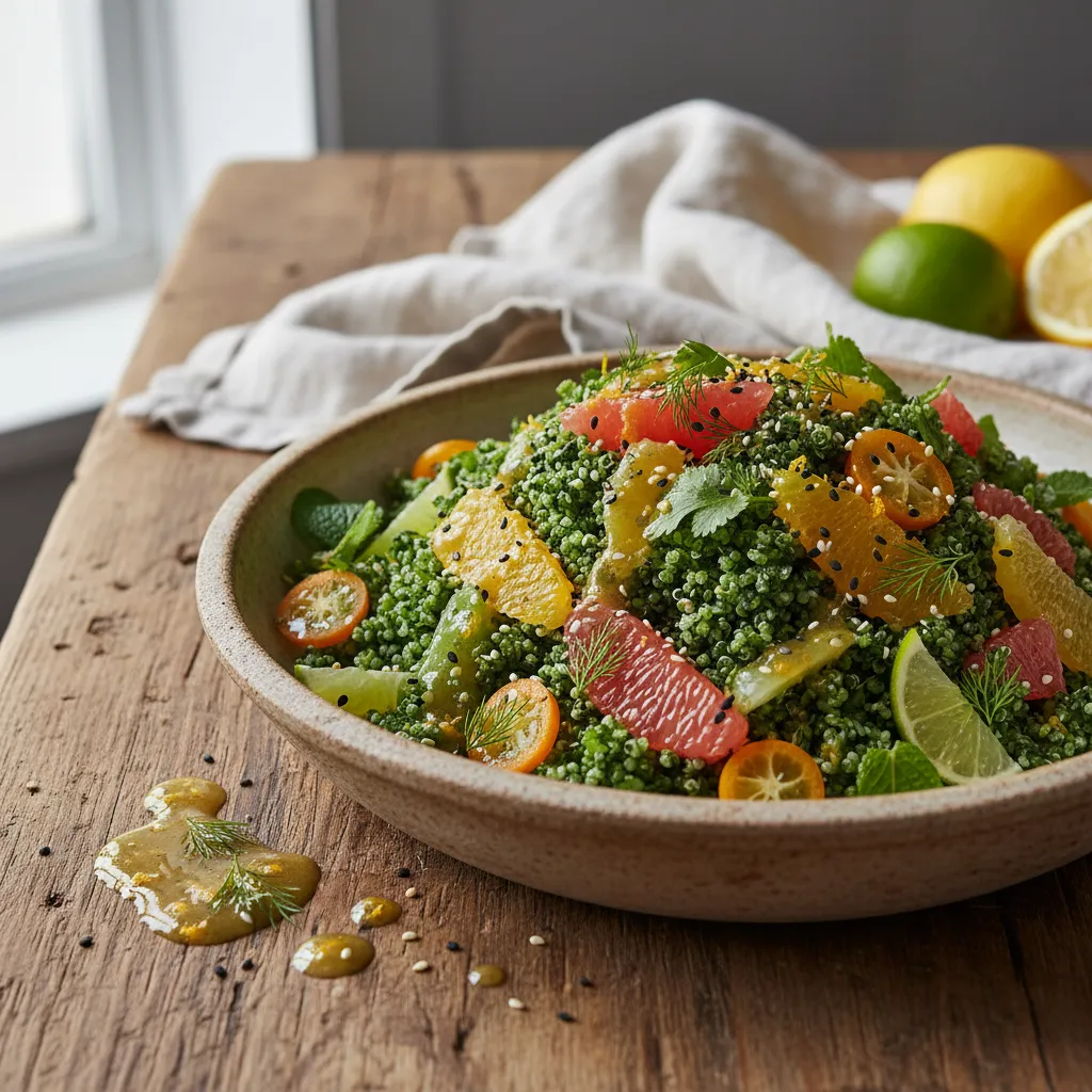 Sesame Spirulina Green Quinoa Salad with Citrus Vinaigrette