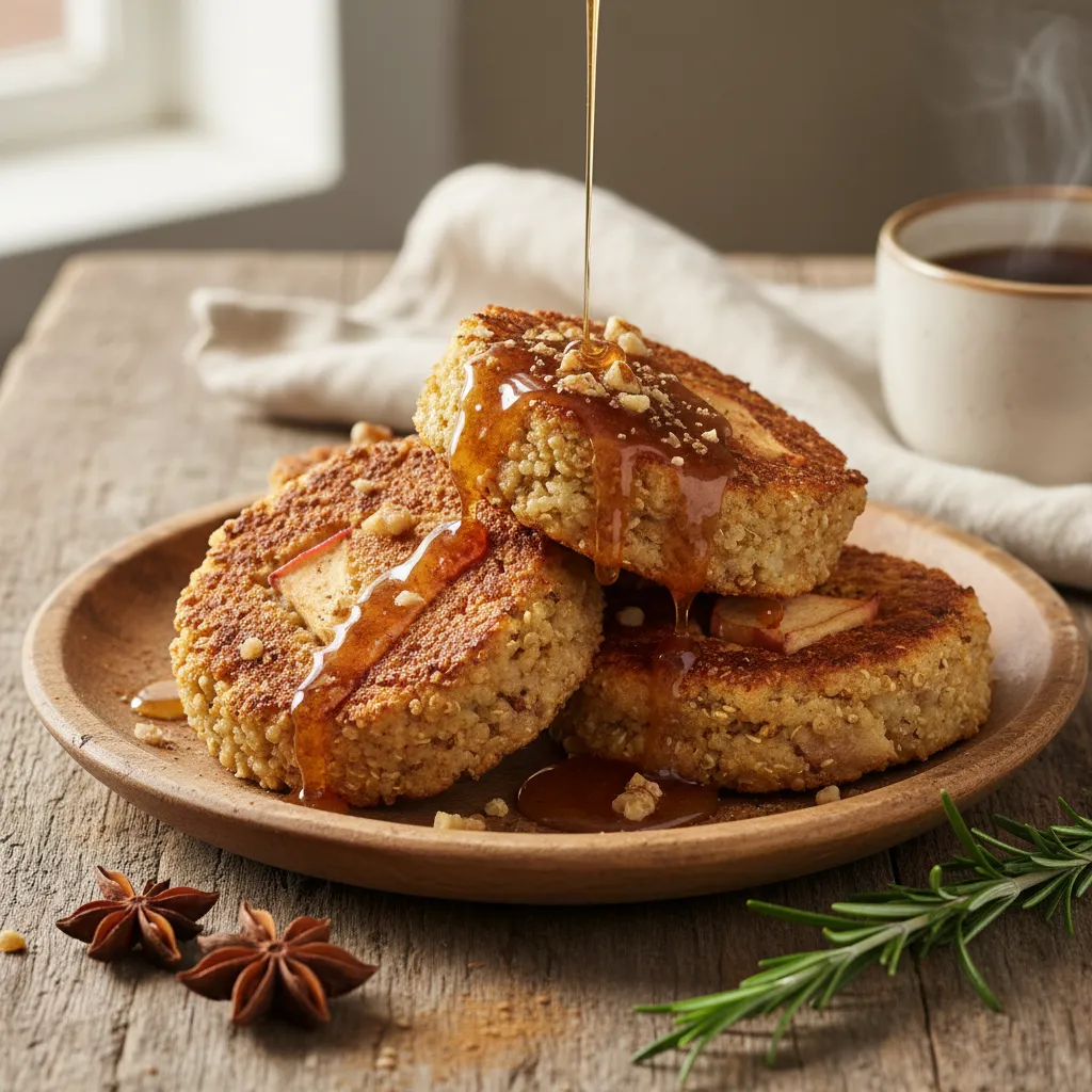 Spiced Apple-Cinnamon Quinoa Cakes with Maple Glaze