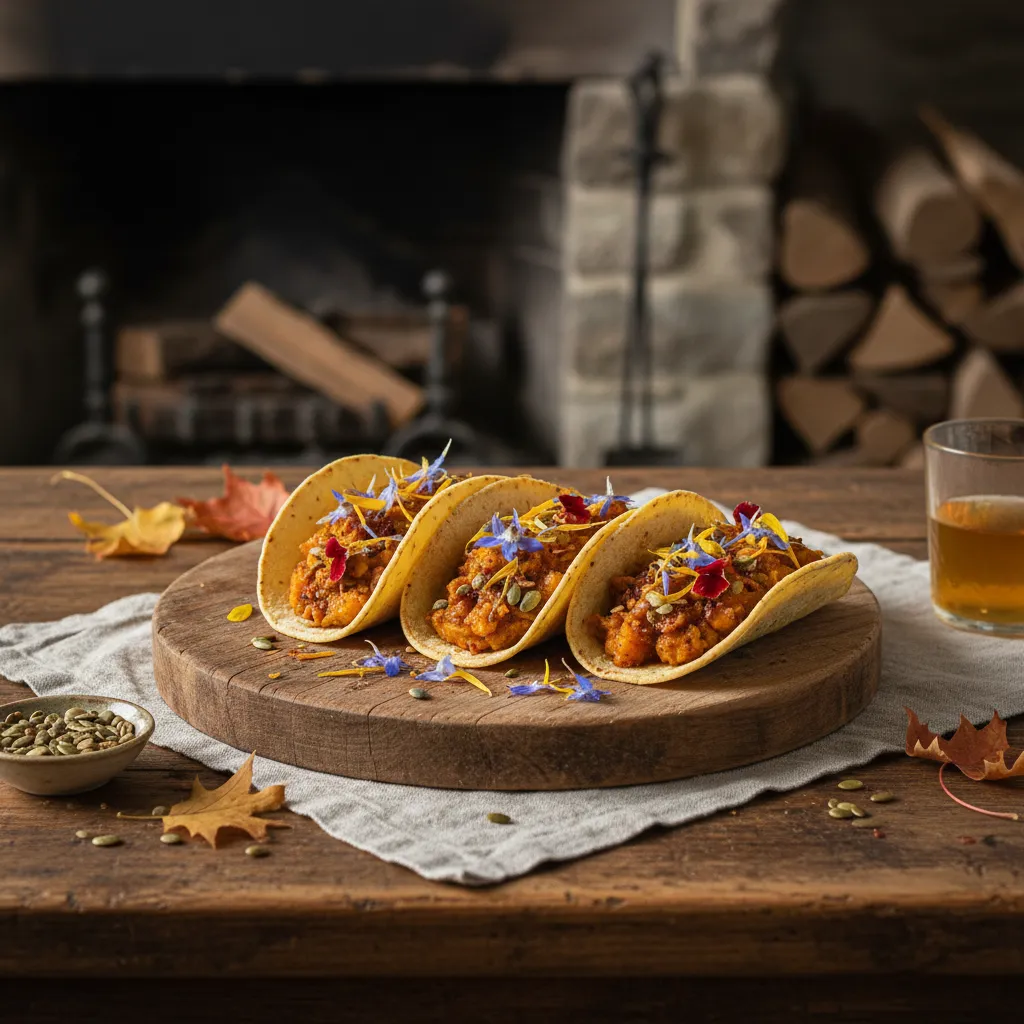 Spiced Autumn Squash and Edible Flower Tacos