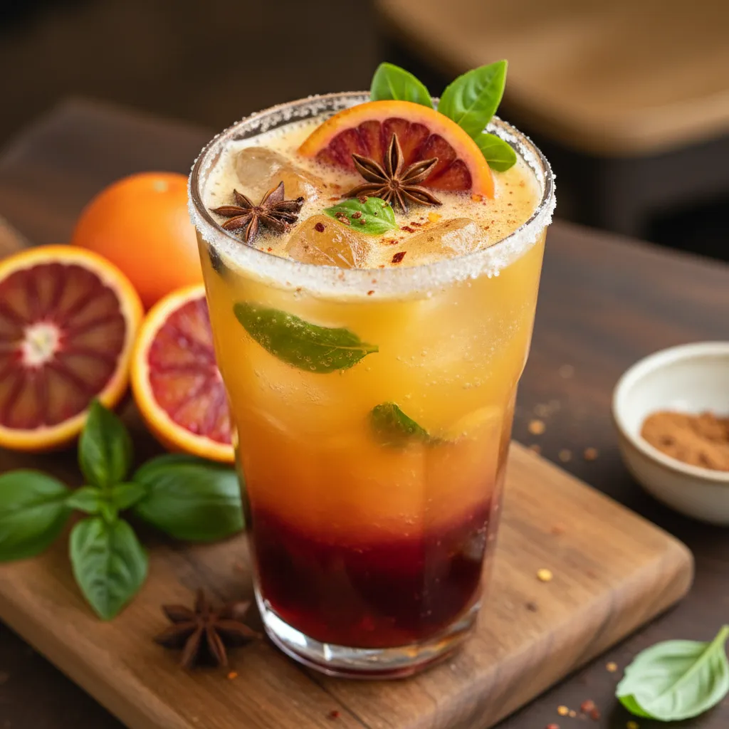 Spiced Blood Orange and Basil Sparkler