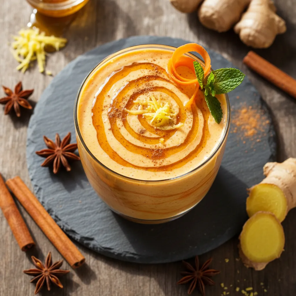 Spiced Carrot Ginger Smoothie with Turmeric Honey Drizzle