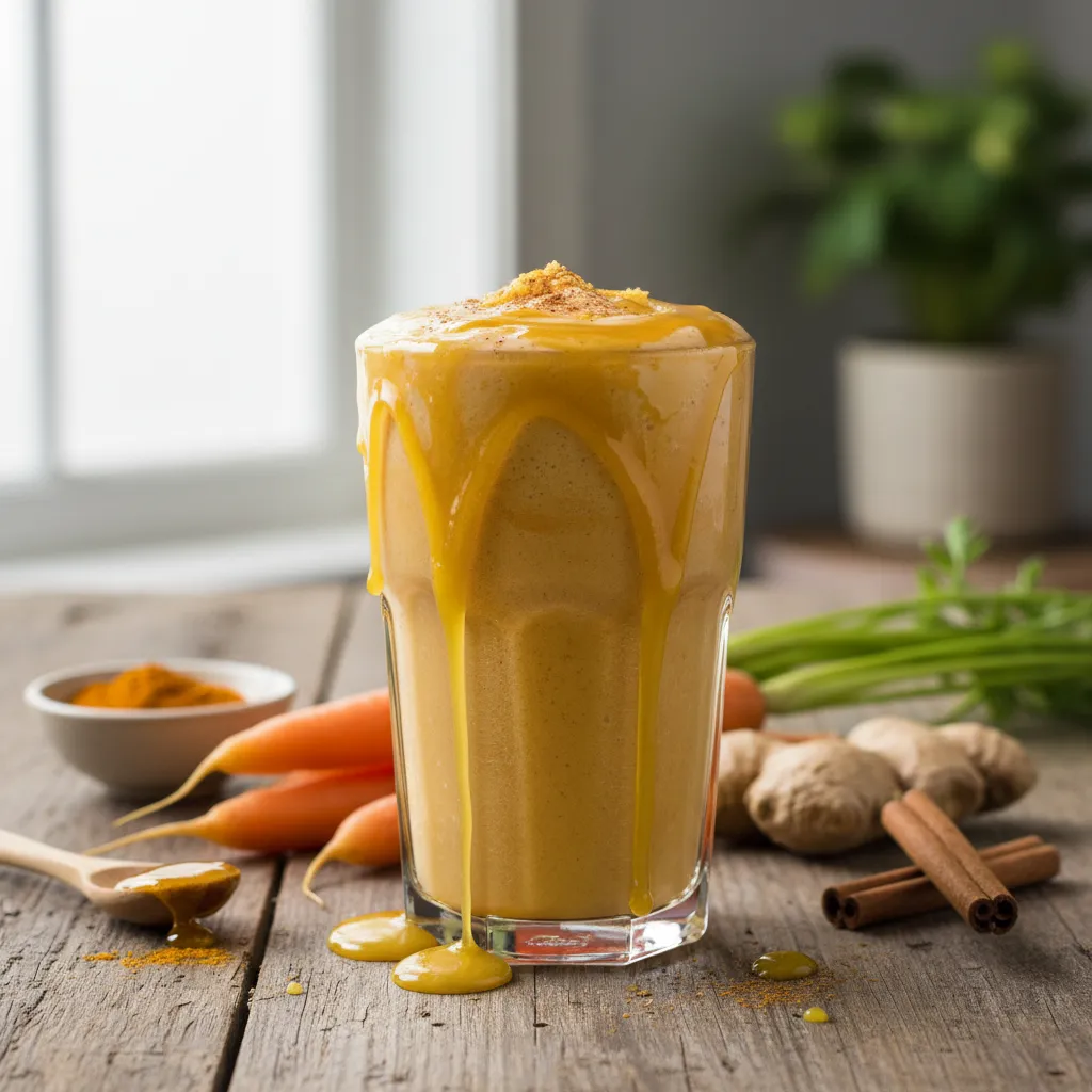 Spiced Carrot Ginger Smoothie with Turmeric Honey Drizzle