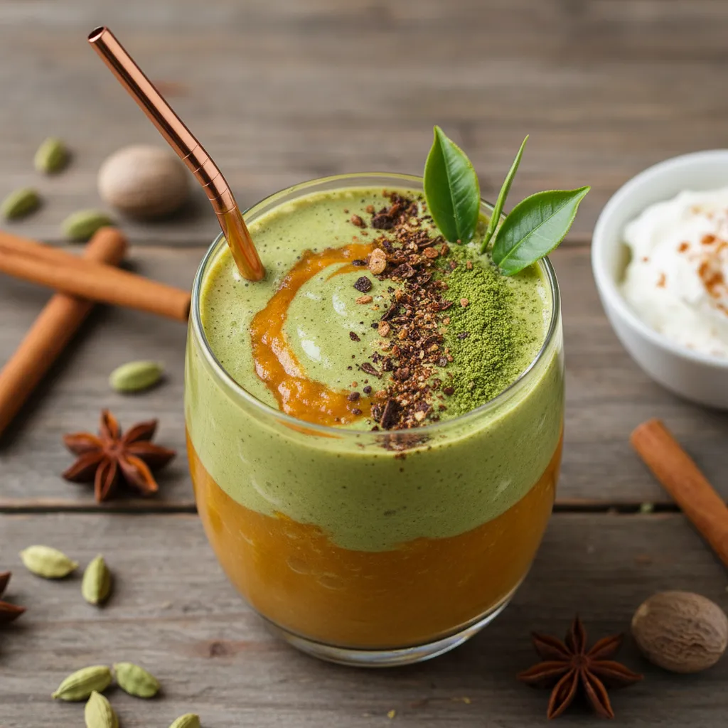 Spiced Chai Pumpkin Spice Smoothie with Matcha Infusion