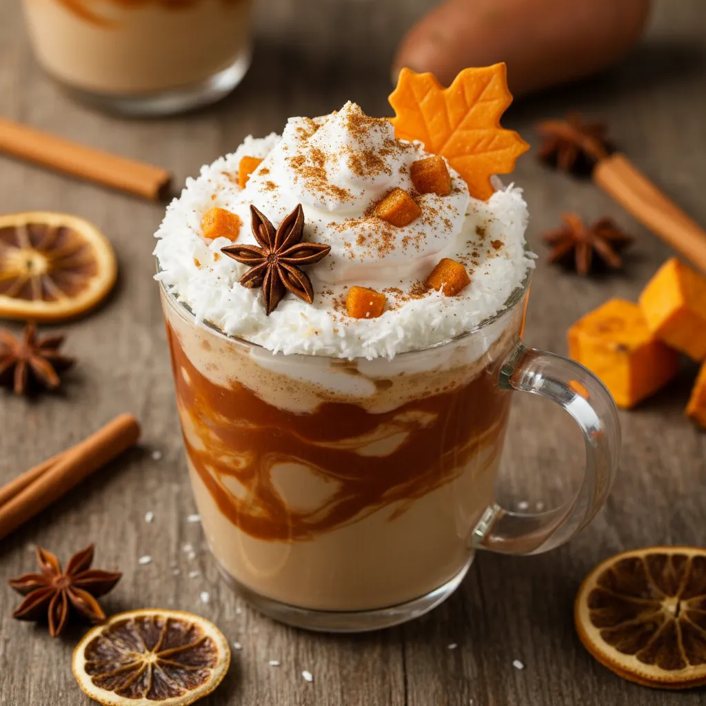 Spiced Chai Sweet Potato Latte with Coconut Whip