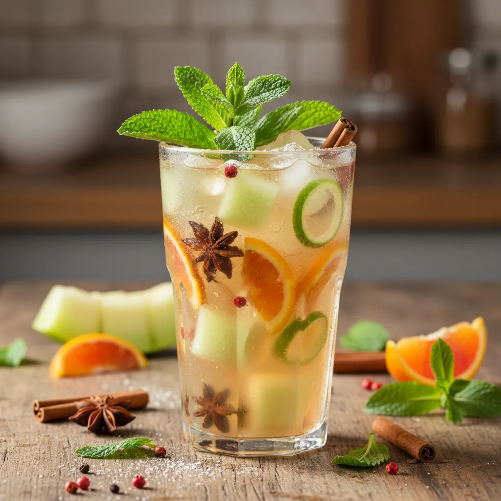 Spiced Citrus Honeydew Infusion with Fresh Mint