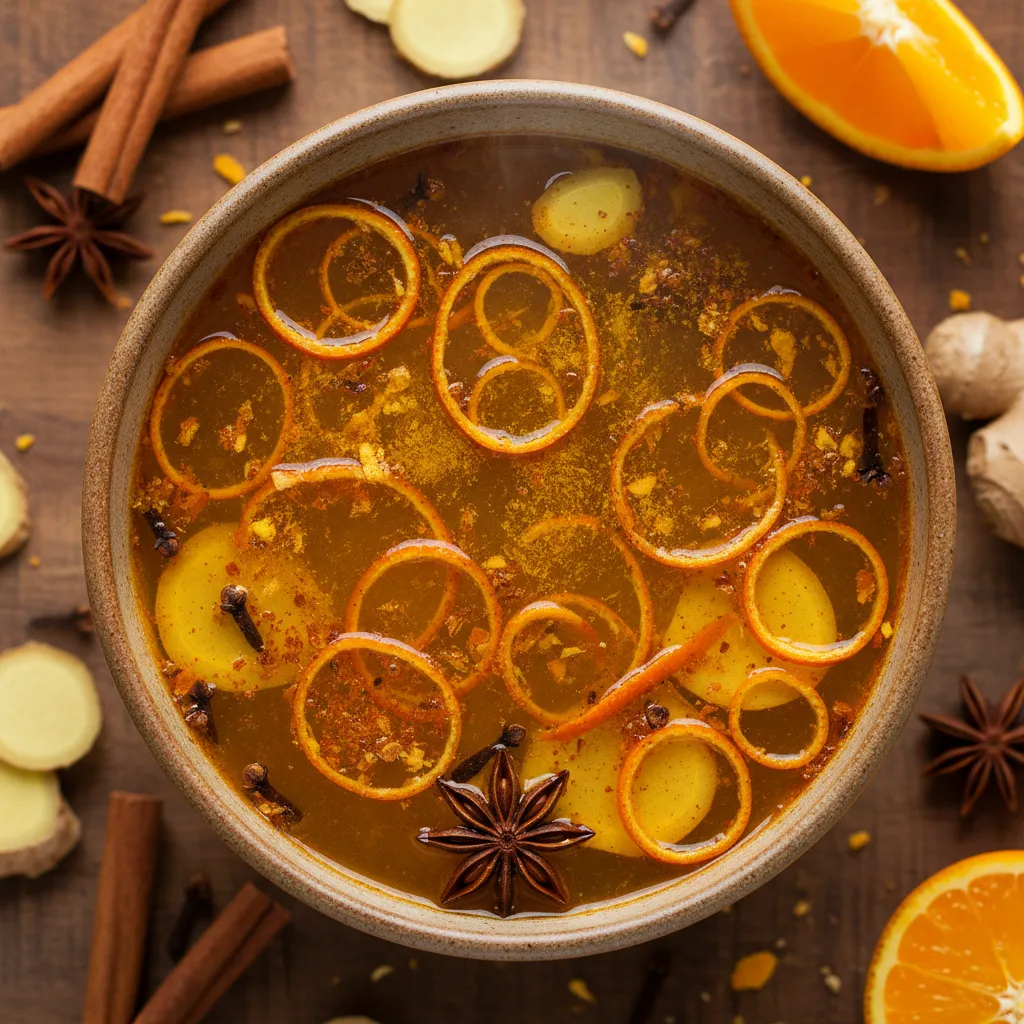 Spiced Citrus and Ginger Turmeric Infusion with Orange Zest