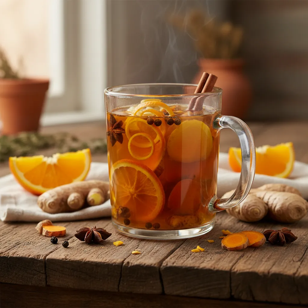 Spiced Citrus and Ginger Turmeric Infusion with Orange Zest