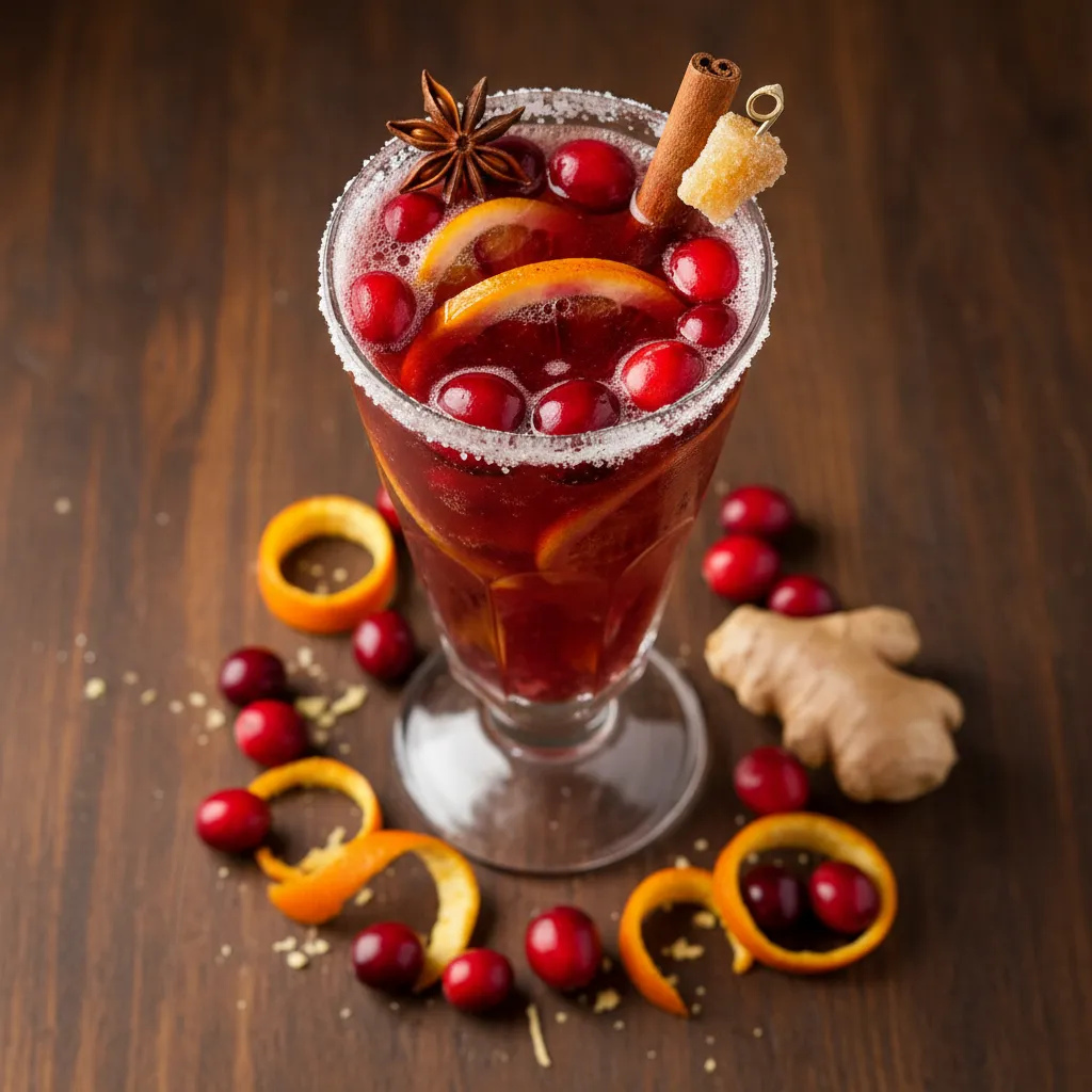 Spiced Cranberry Orange Sparkler with a Ginger Twist