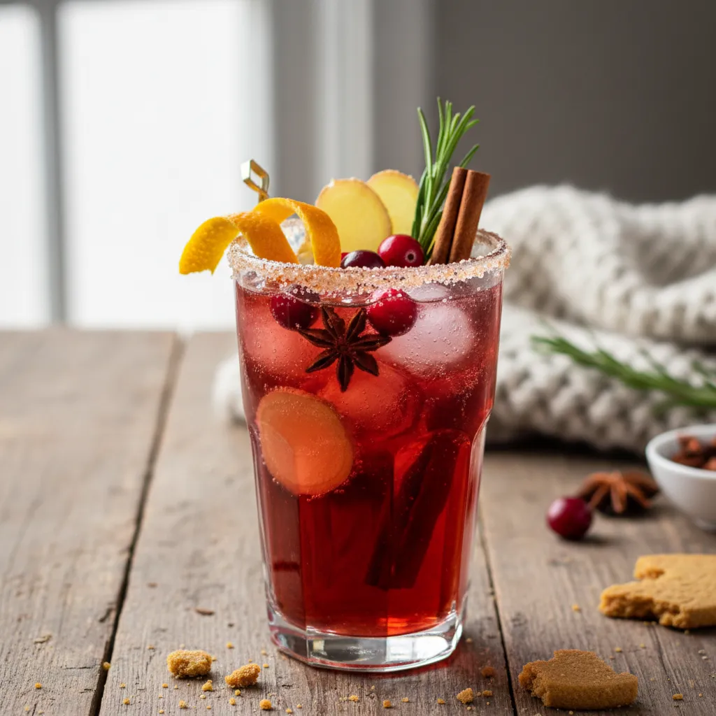 Spiced Cranberry Orange Sparkler with a Ginger Twist