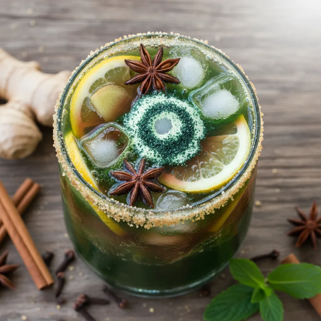 Spiced Ginger Lemonade with a Twist of Spirulina