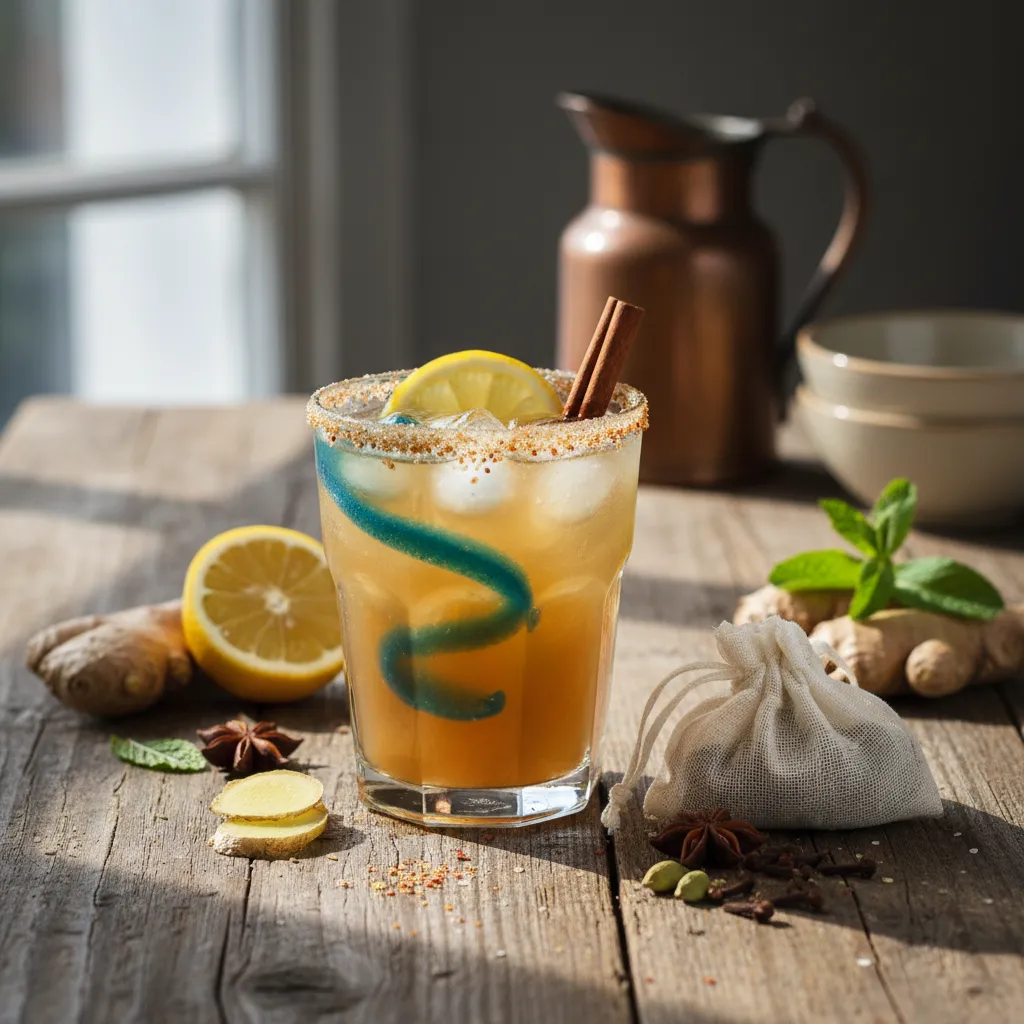 Spiced Ginger Lemonade with a Twist of Spirulina