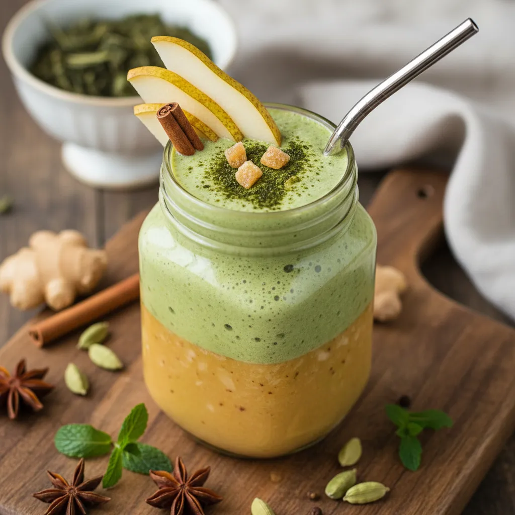 Spiced Ginger Pear and Matcha Smoothie Elixir