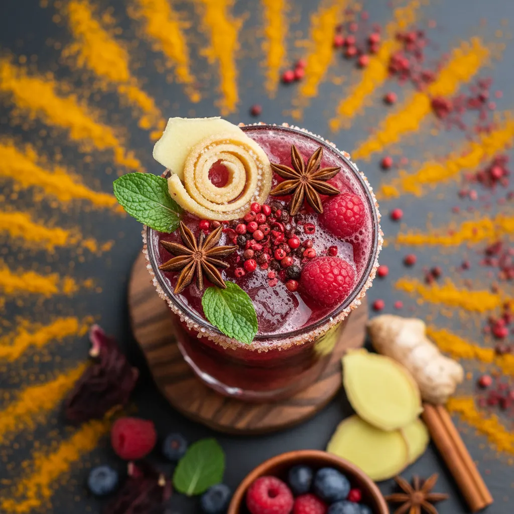 Spiced Hibiscus Berry Mocktail with a Ginger Twist