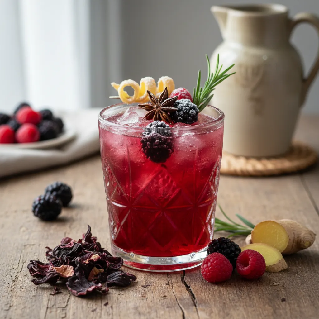Spiced Hibiscus Berry Mocktail with a Ginger Twist