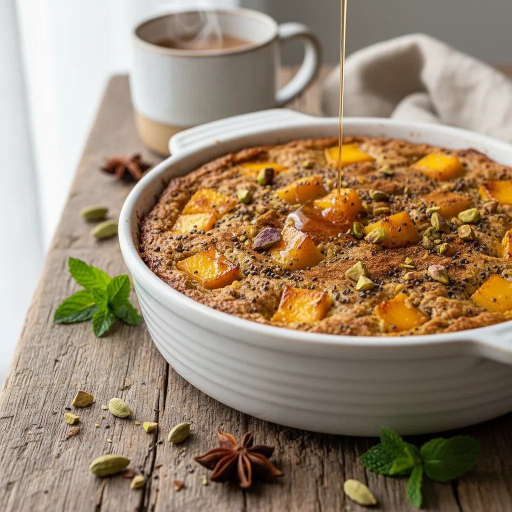 Spiced Mango Chia Oatmeal Bake