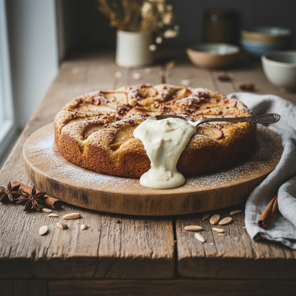 Spiced Maple Pear Chia Cake with Almond Cream
