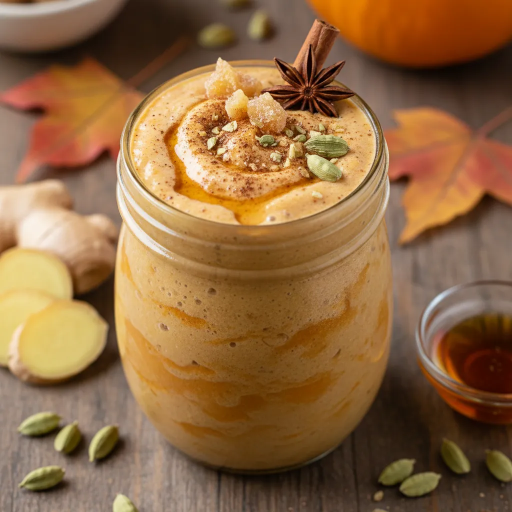 Spiced Maple Pumpkin Smoothie with Ginger and Cardamom