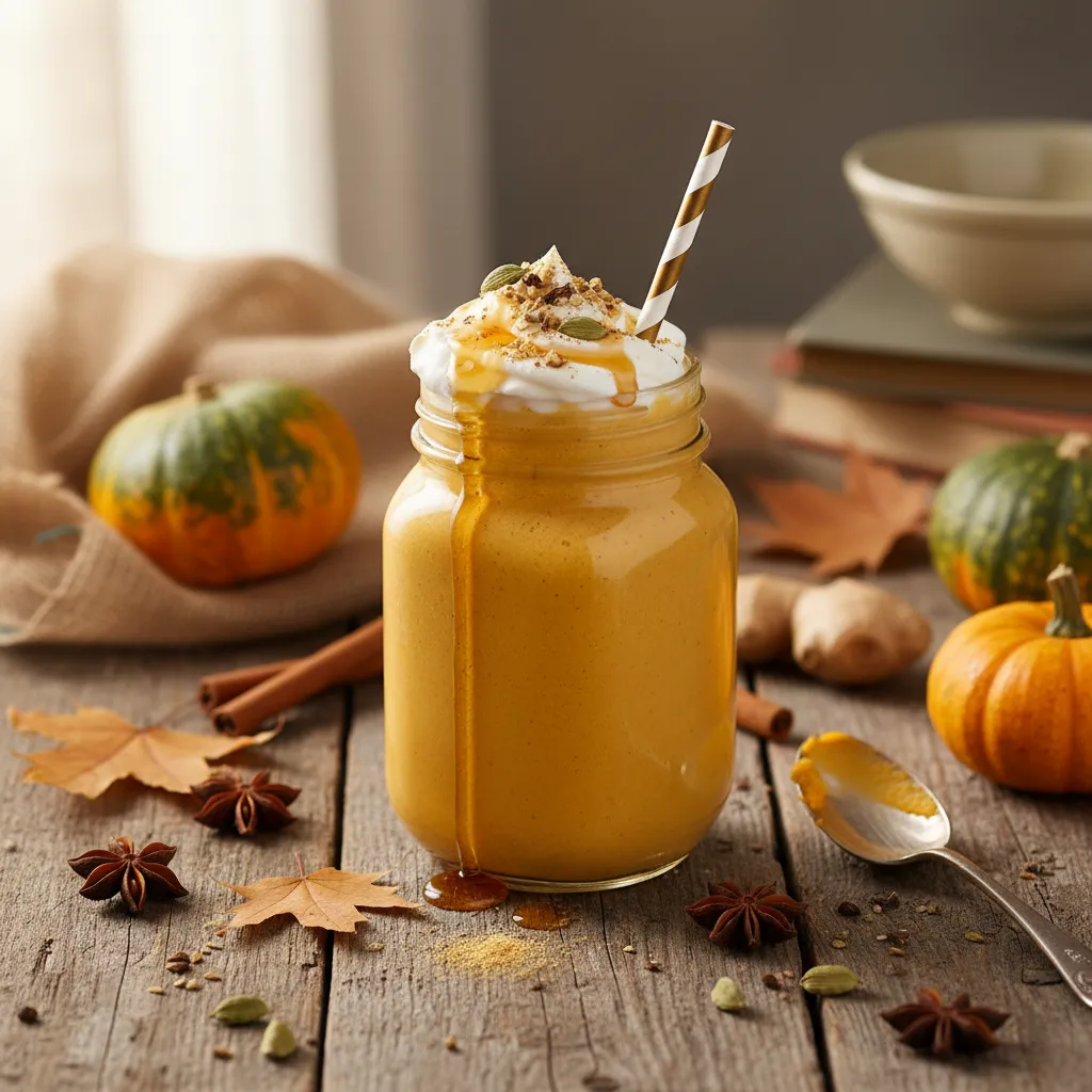 Spiced Maple Pumpkin Smoothie with Ginger and Cardamom