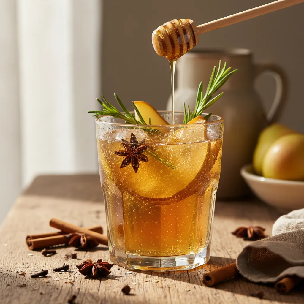 Spiced Pear and Rosemary Infusion with Honey Seltzer