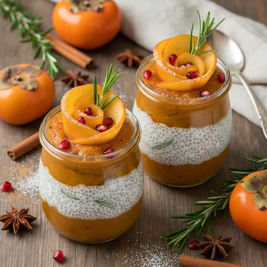 Spiced Persimmon and Rosemary Chia Parfaits