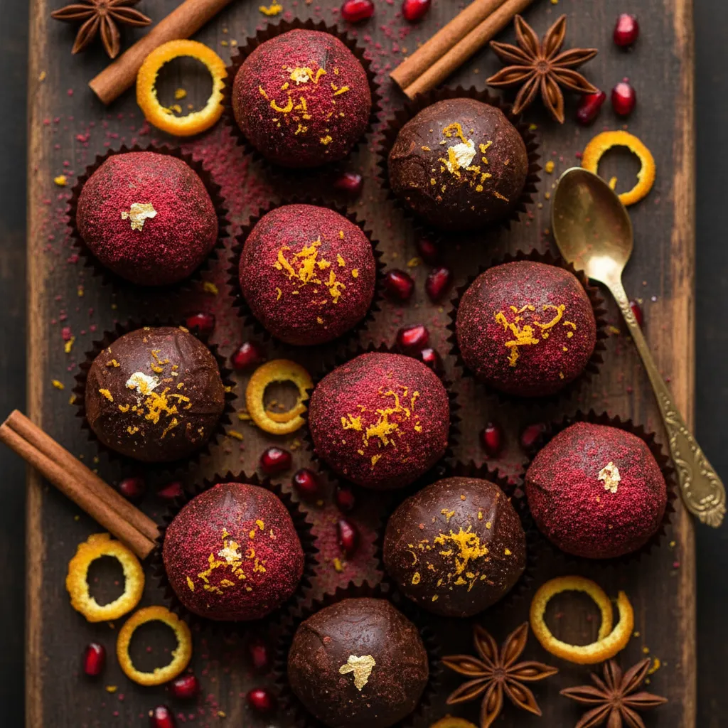 Spiced Pomegranate Chocolate Truffles with Orange Zest