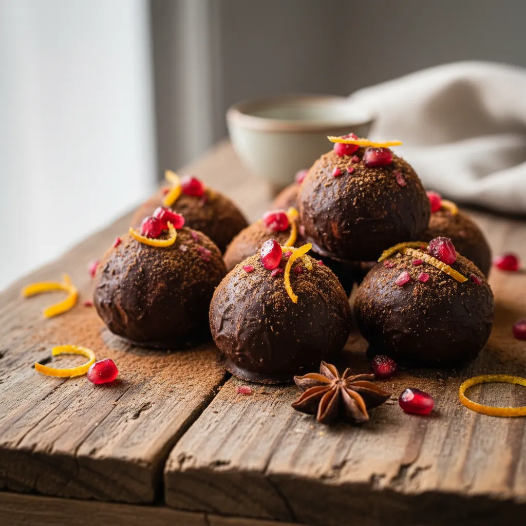 Spiced Pomegranate Chocolate Truffles with Orange Zest