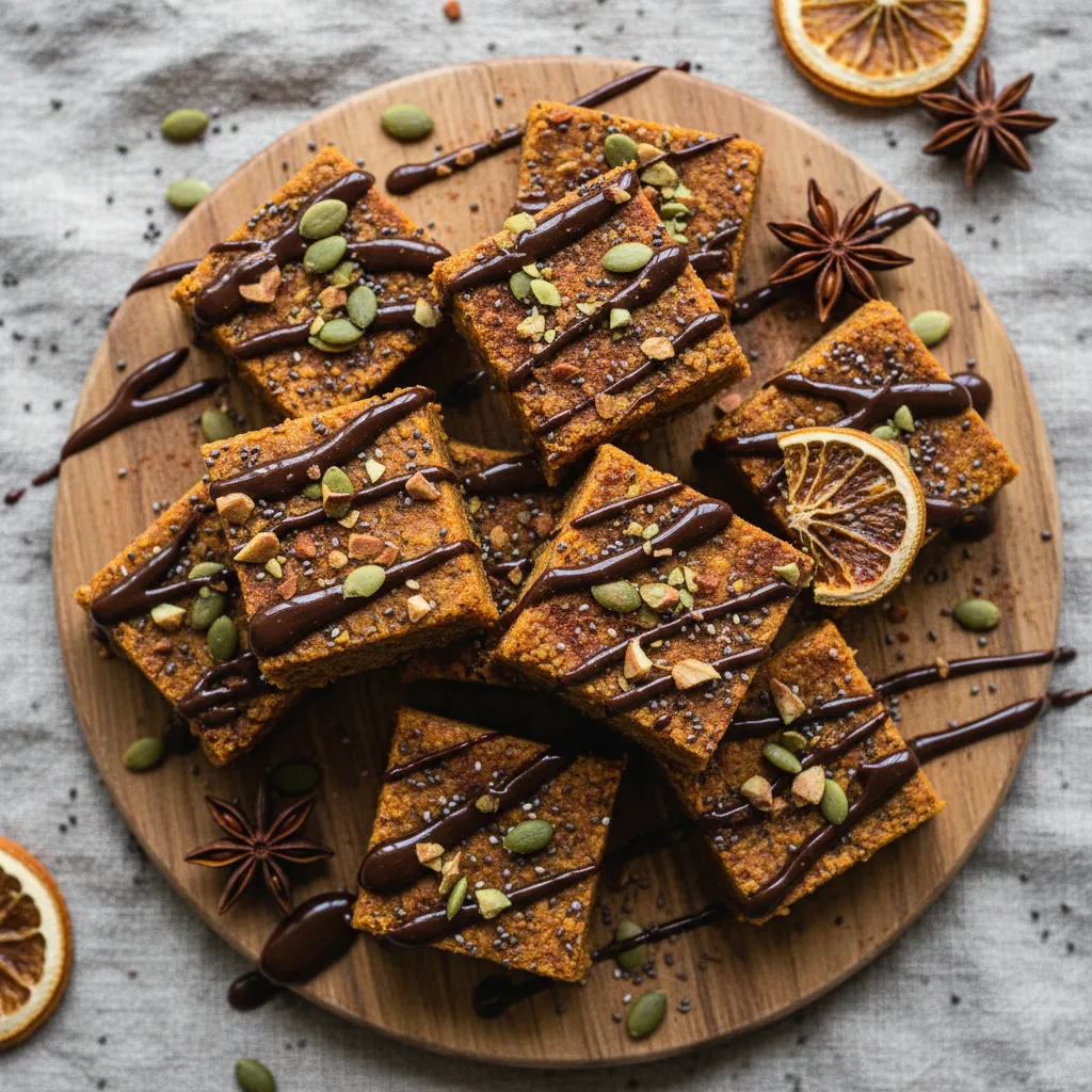 Spiced Pumpkin Chia Energy Fudge with Dark Chocolate Drizzle