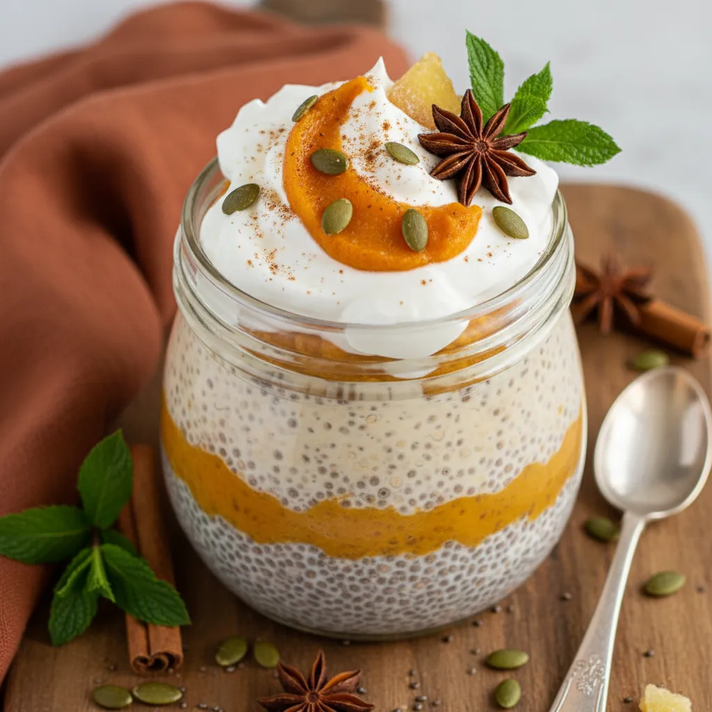 Spiced Pumpkin Chia Pudding with Coconut Whipped Cream Clouds